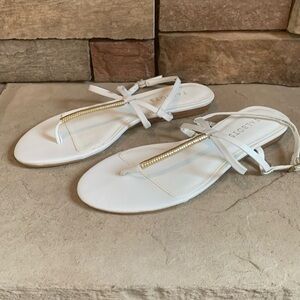 Talbots sz 8.5 white with gold accent leather sandals